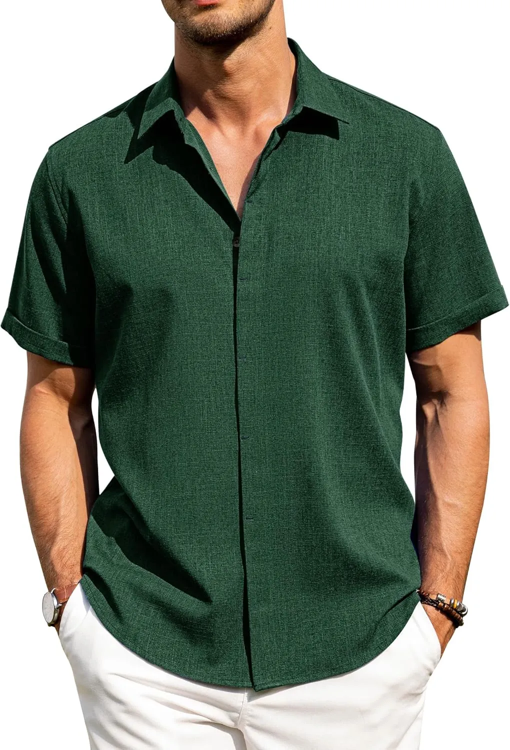 J.VER Men's Linen Short Sleeve Shirts Casual Button Down Beach Summer Vacation Wedding Tops