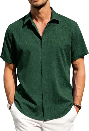 J.VER Men's Linen Short Sleeve Shirts Casual Button Down Beach Summer Vacation Wedding Tops