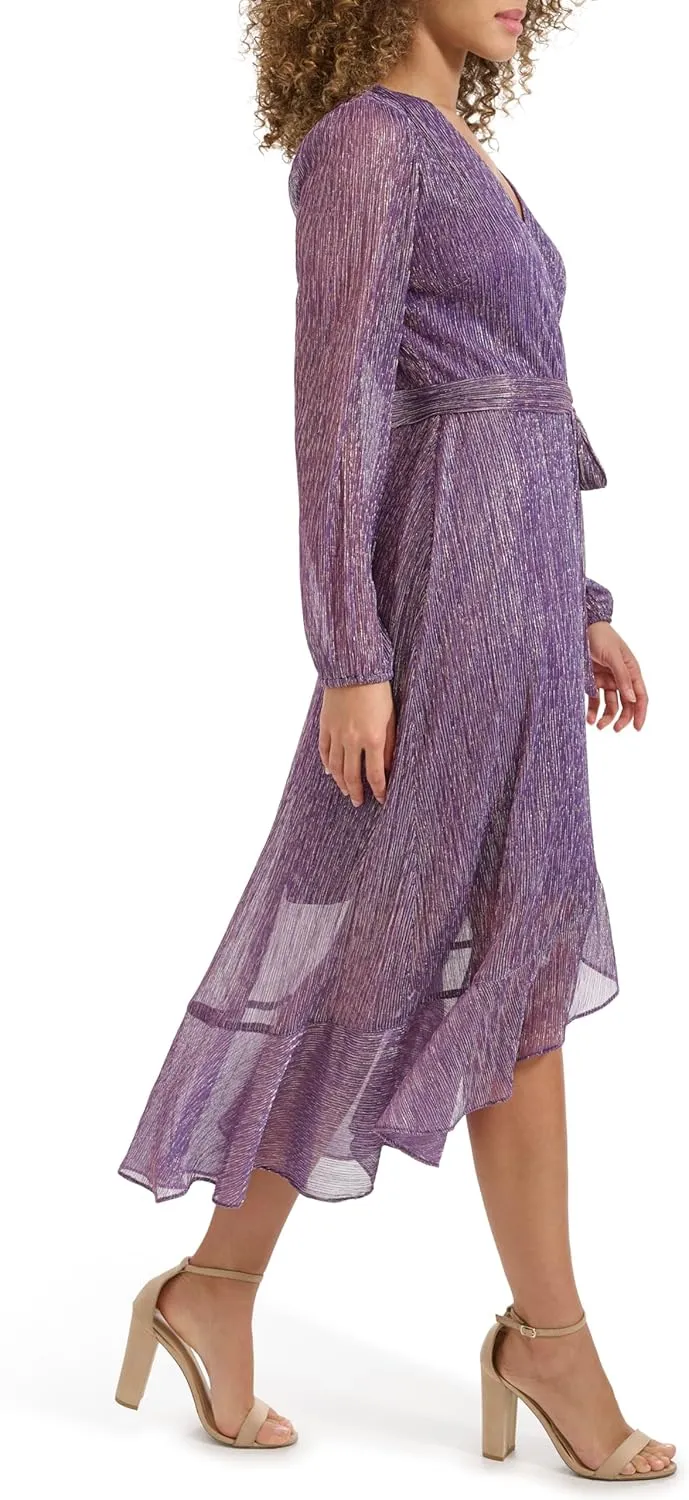 kensie Women's Balloon Sleeve Tie Waist Midi Dress