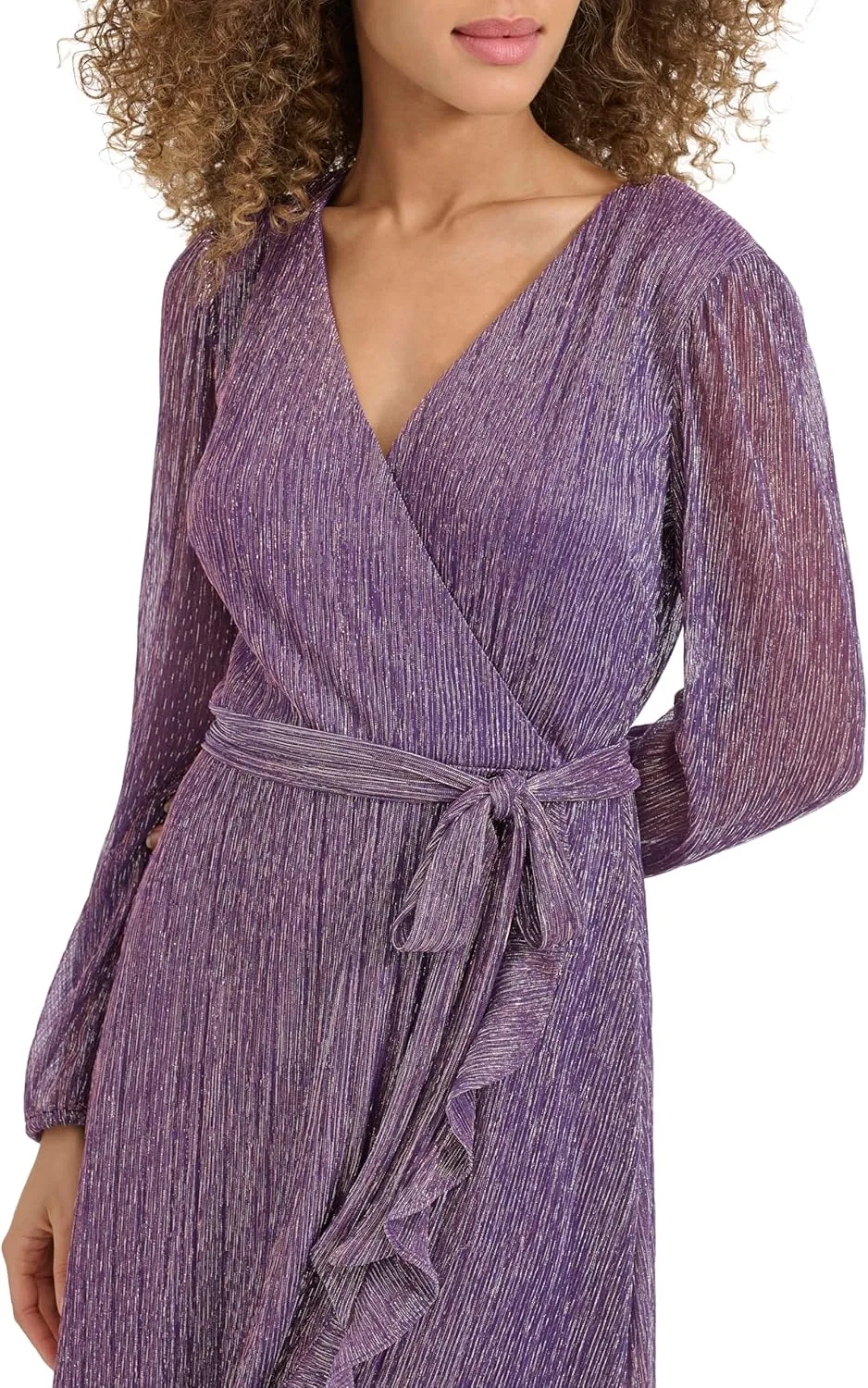 kensie Women's Balloon Sleeve Tie Waist Midi Dress
