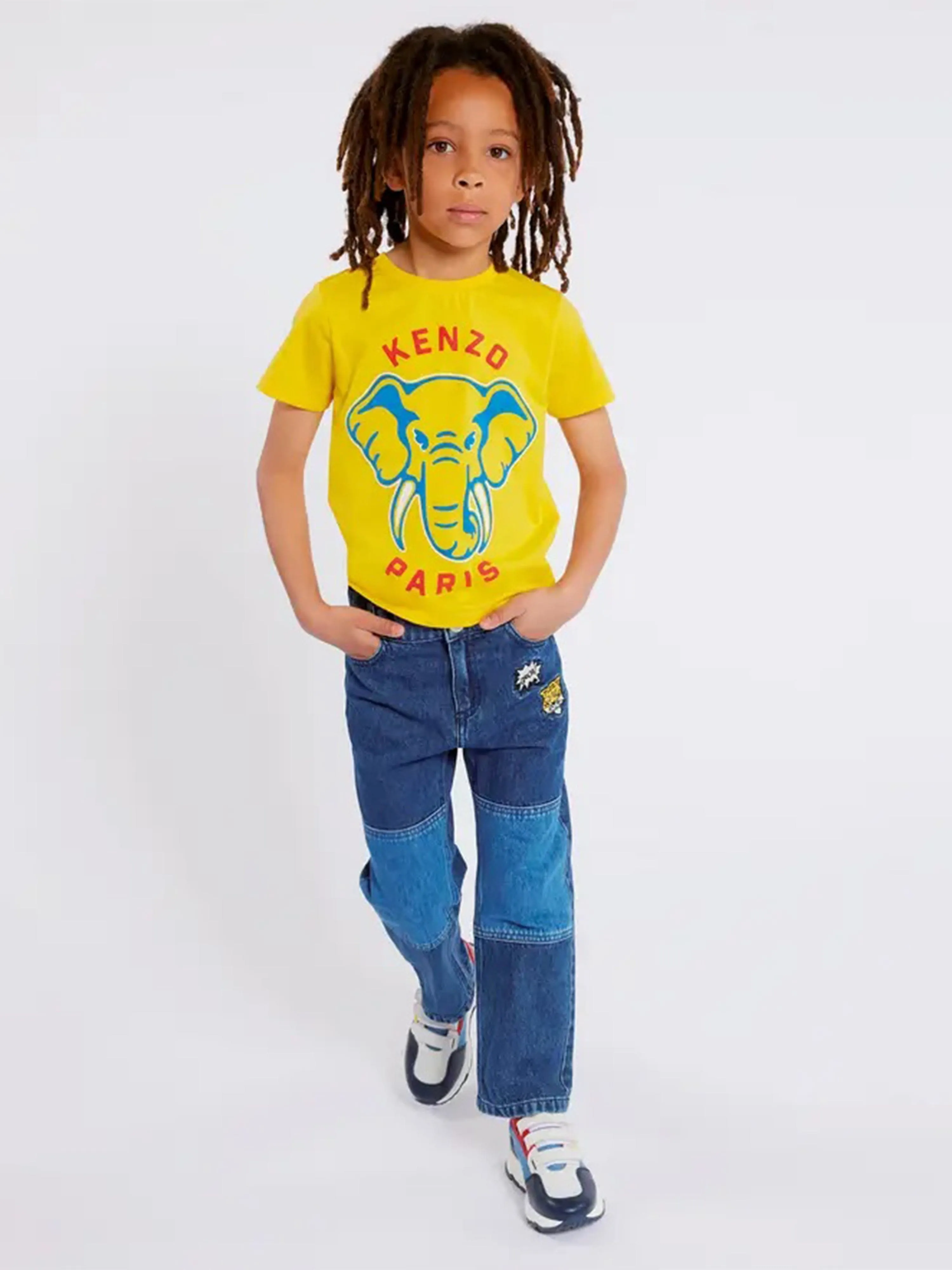 KENZO Boys Elephant Print T-Shirt in Yellow