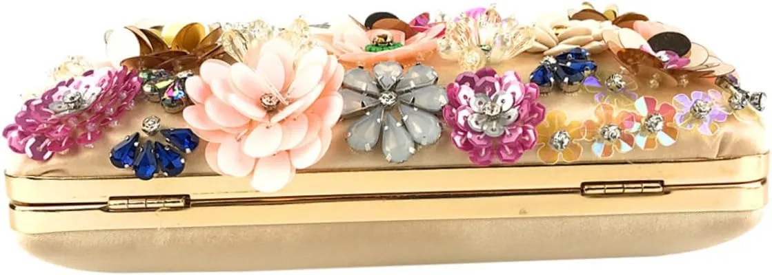 KESYOO Colorful Sequin Flower Evening Clutch Bag Floral Beaded Purse Handbag for Women Elegant Satin Evening Chain Bag for Parties and Special Occasions