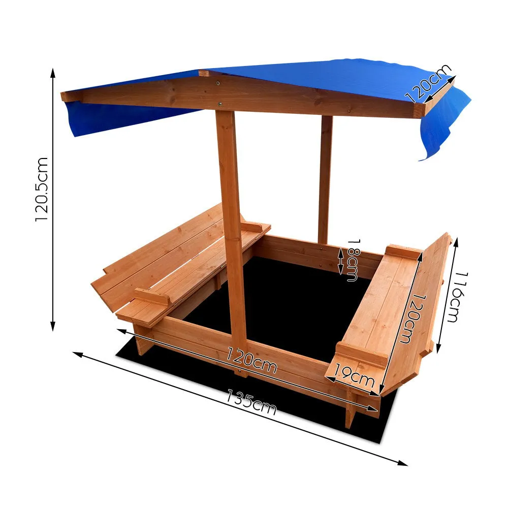 Kids Wooden Sandbox with Canopy and Cover, 120cm | Keezi