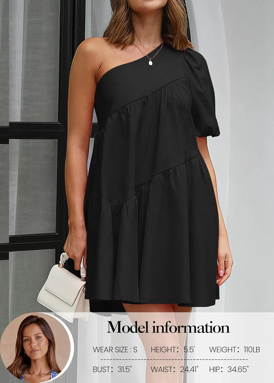 KIRUNDO Womens 2025 Summer Casual One Shoulder Mini Babydoll Dress Puff Sleeve Loose Tiered A Line Flowy Short Dresses