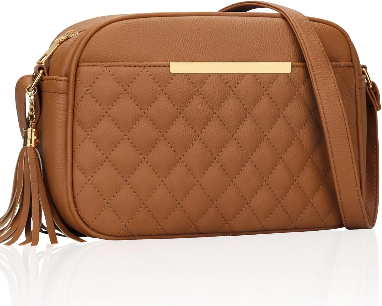 KKXIU 10 Large Size Quilted Crossbody Bag for Women Vegan Leather Handbags Stylish Shoulder Purse with Tassel