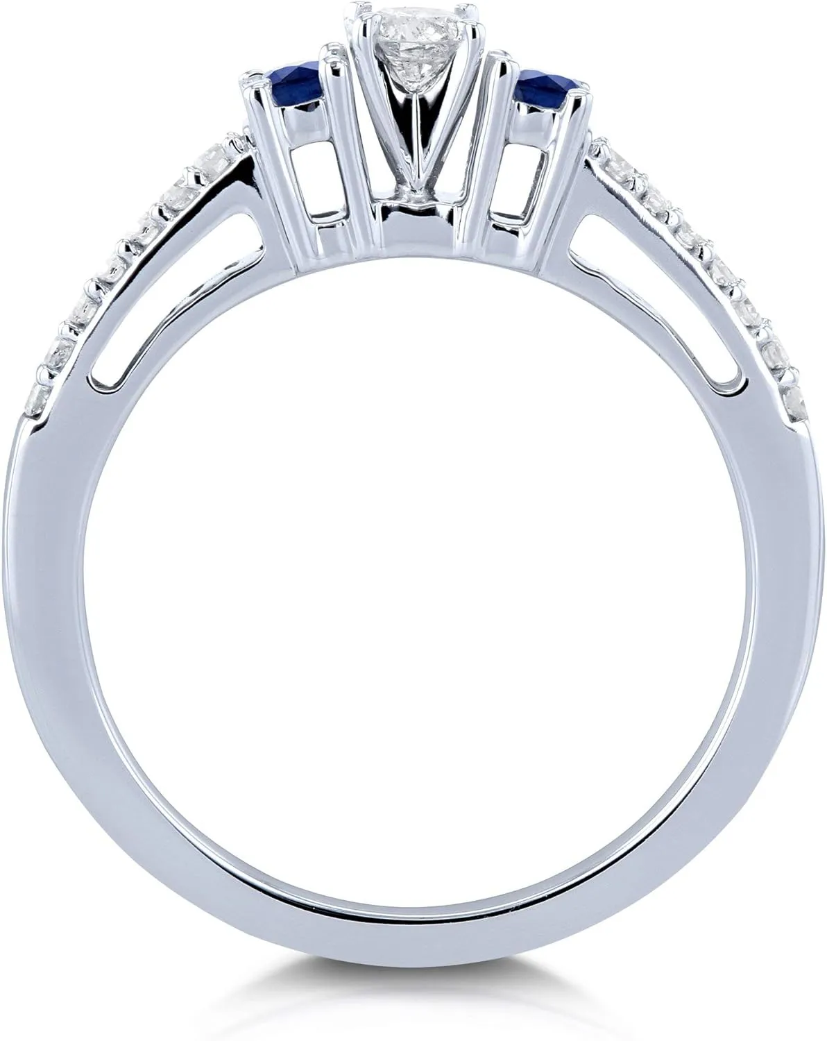 Kobelli Three Stone Round Diamond and Sapphire Engagement Ring 1/4 Carat TW in 10k White Gold