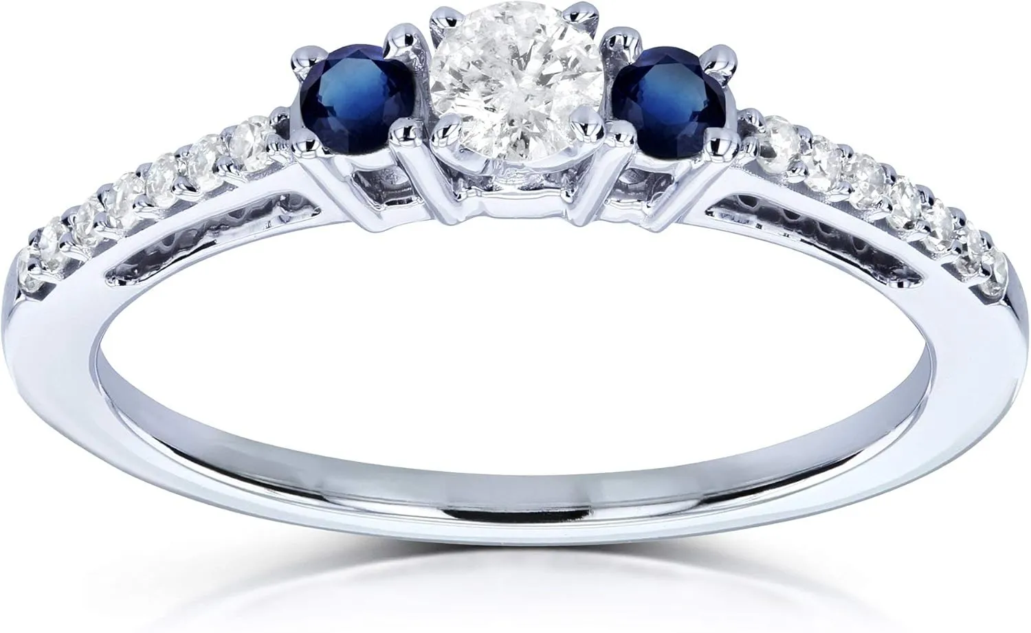 Kobelli Three Stone Round Diamond and Sapphire Engagement Ring 1/4 Carat TW in 10k White Gold