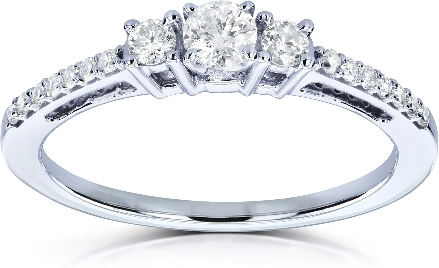 Kobelli Three Stone Round Diamond Engagement Ring 1/4 Carat TW in 10k White Gold