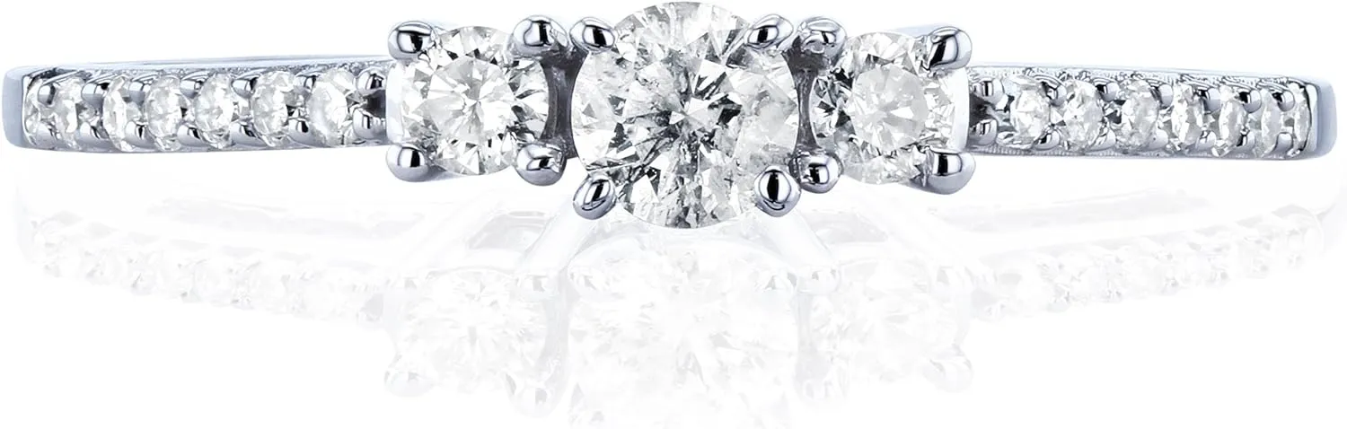 Kobelli Three Stone Round Diamond Engagement Ring 1/4 Carat TW in 10k White Gold
