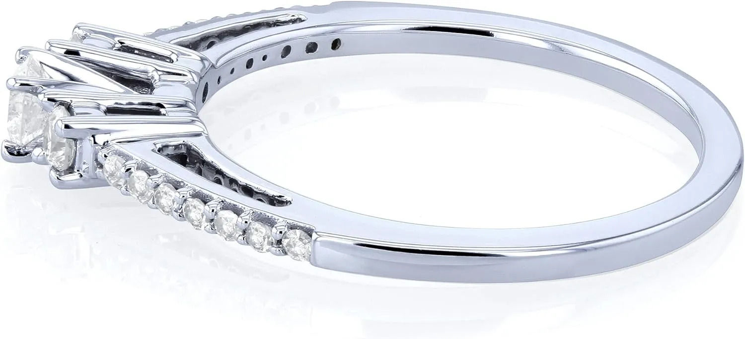 Kobelli Three Stone Round Diamond Engagement Ring 1/4 Carat TW in 10k White Gold