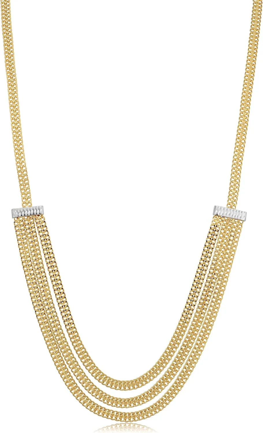 Kooljewelry 14k Two-tone Gold Saduza Link Triple Layer Necklace (17 inch)