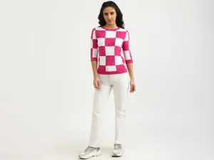 Ladies Round Neck Check Top