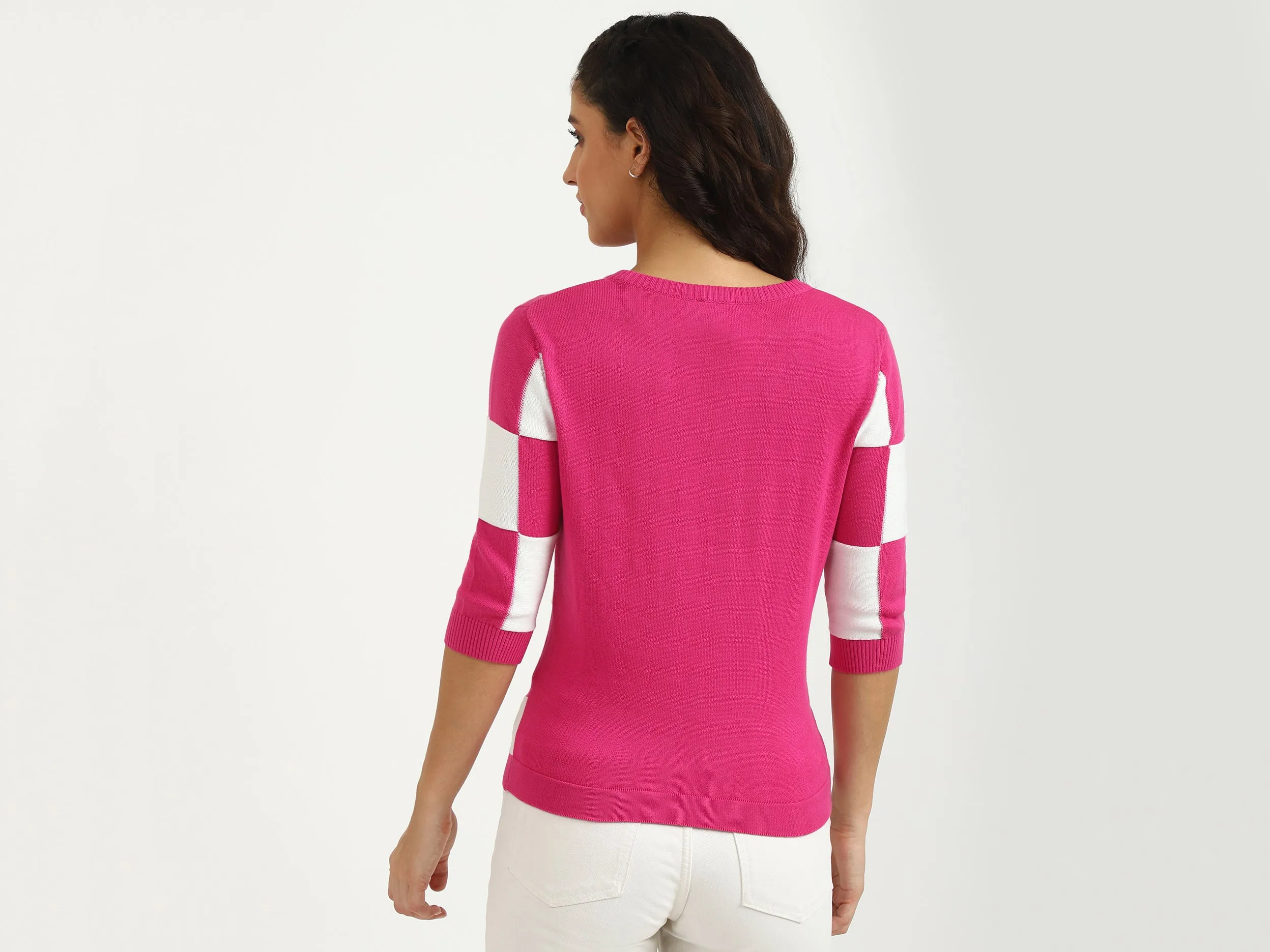Ladies Round Neck Check Top