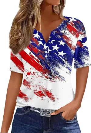 Ladies Tops And Blouses Short Sleeve Henley Summer Button Up Shirts V Neck Shirts Funny Tees Vacation Outfits