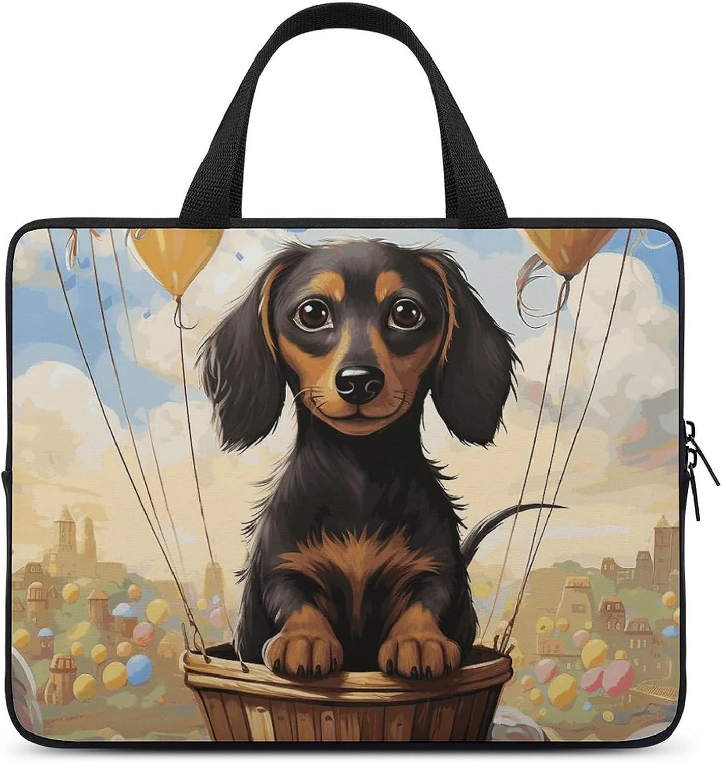 Laptop Case Sleeve Shockproof Computer Carrying Bag Dachshund Hot Air Balloon Laptop Bag Tote Lightweight Notebook Case Cover Traveling Briefcase Handle Bags for Travel Business 10inch