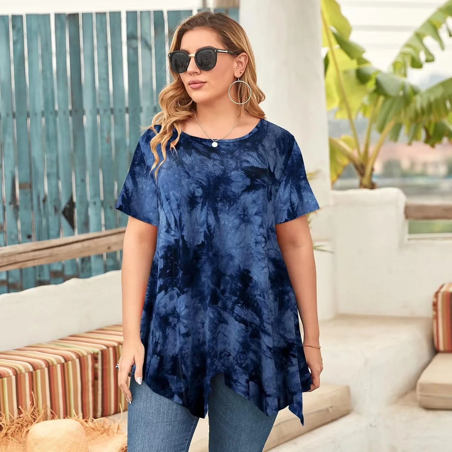 LARACE Short Sleeve Shirts for Womens Plus Size Tops Casual Summer Clothes Asymmetrical Tunic Blouses
