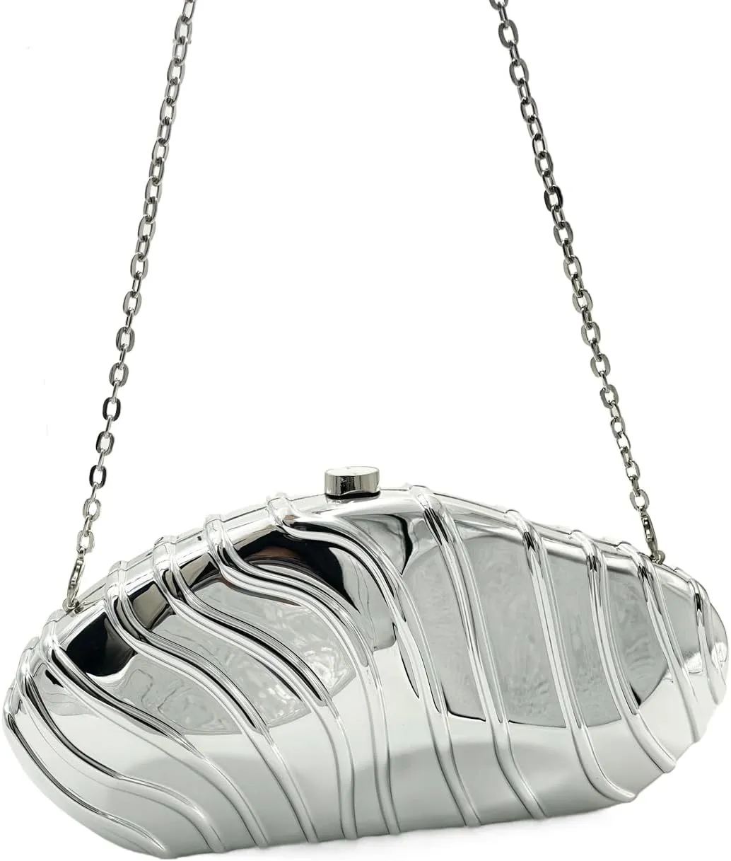 Large Acrylic Clutch Purses for Women Formal Metallic Shell Purse Evening Bag Clutch
