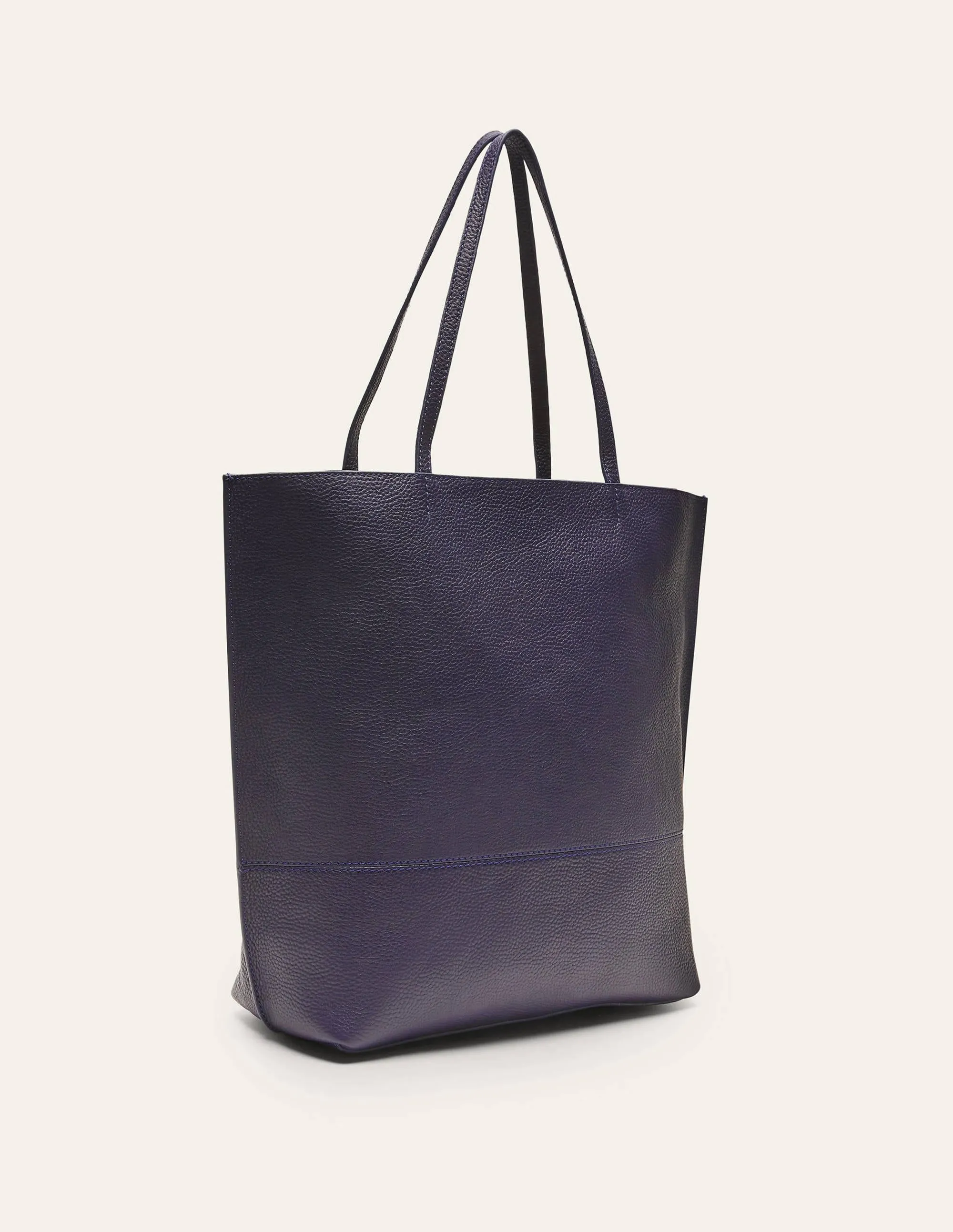 Leather Tote Bag-Navy