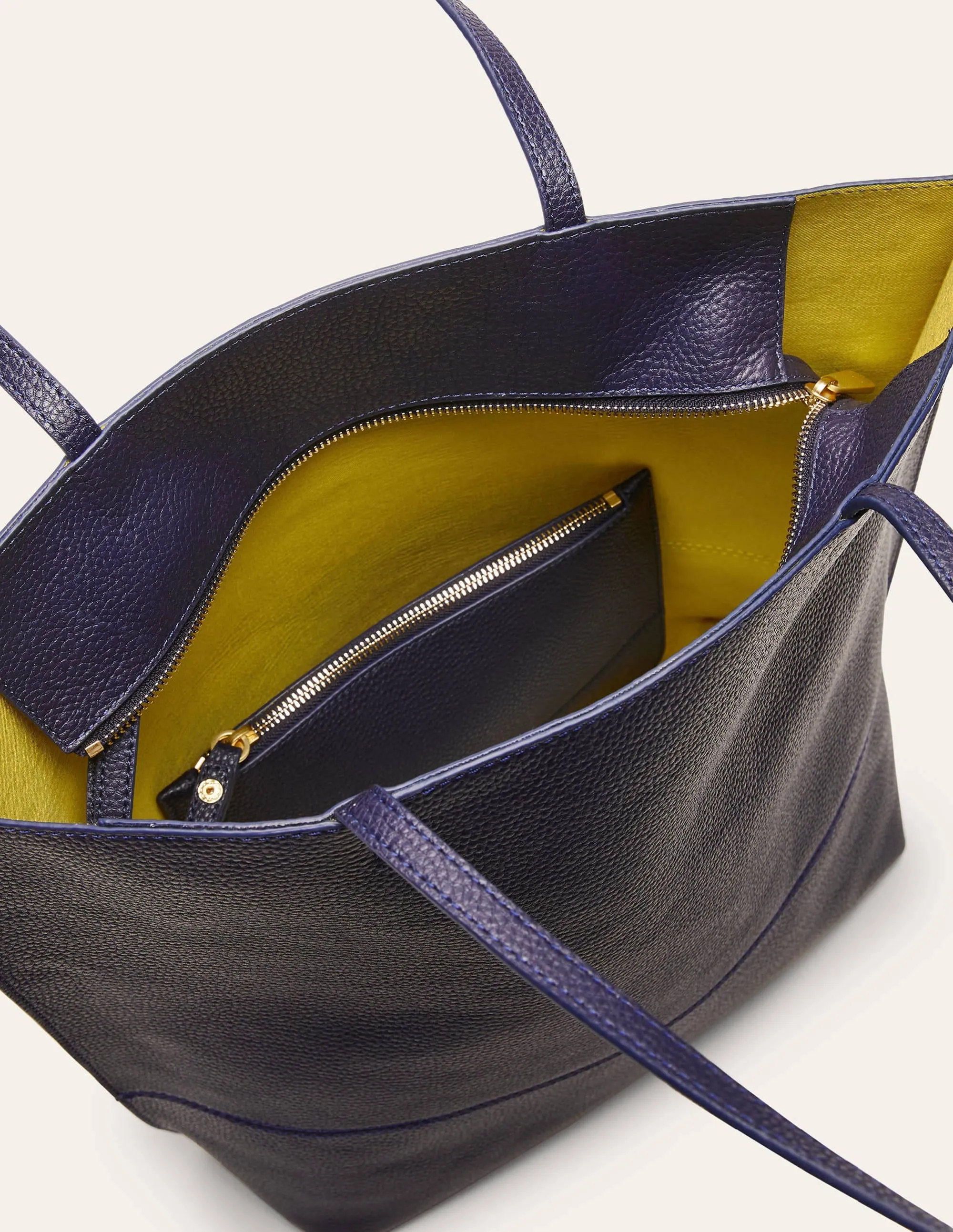 Leather Tote Bag-Navy