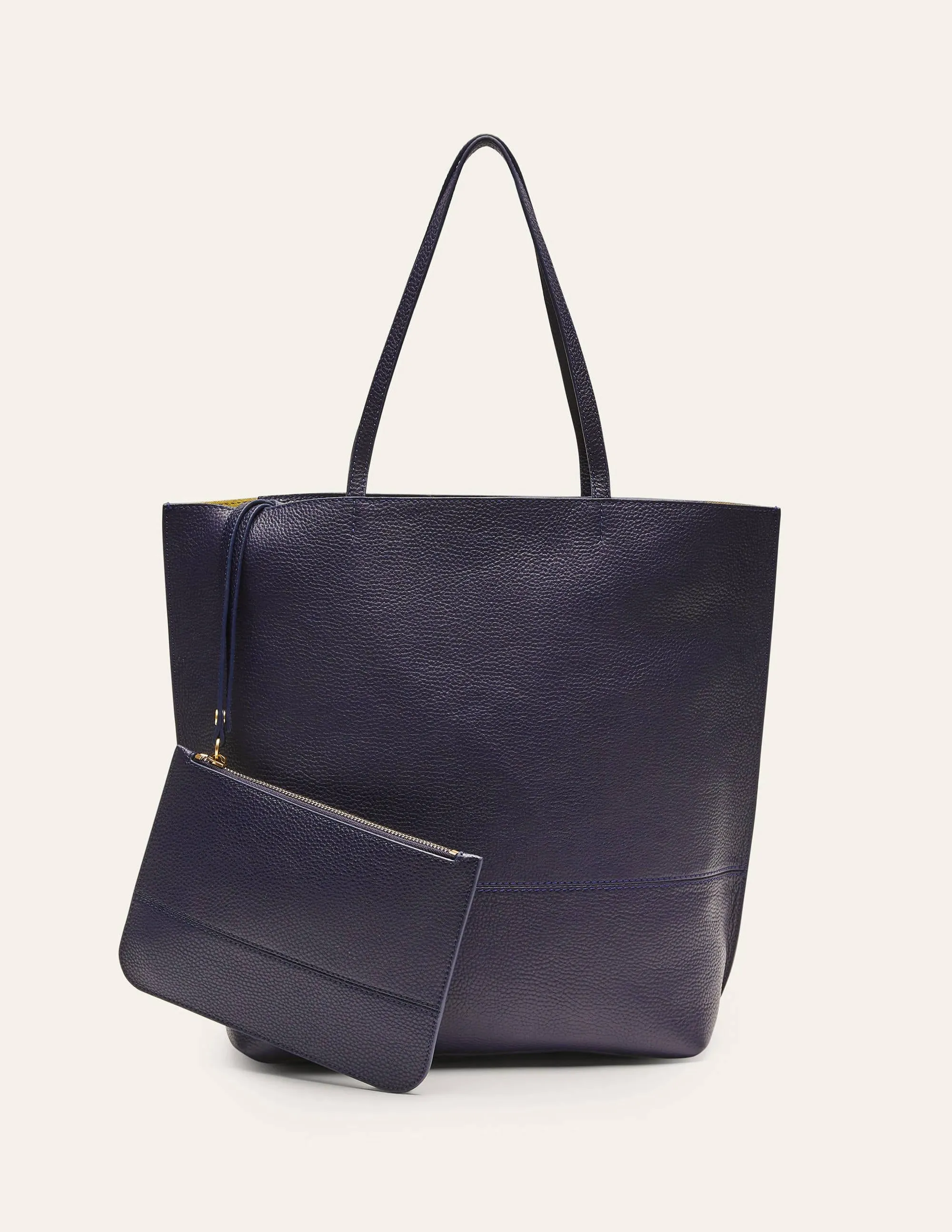Leather Tote Bag-Navy