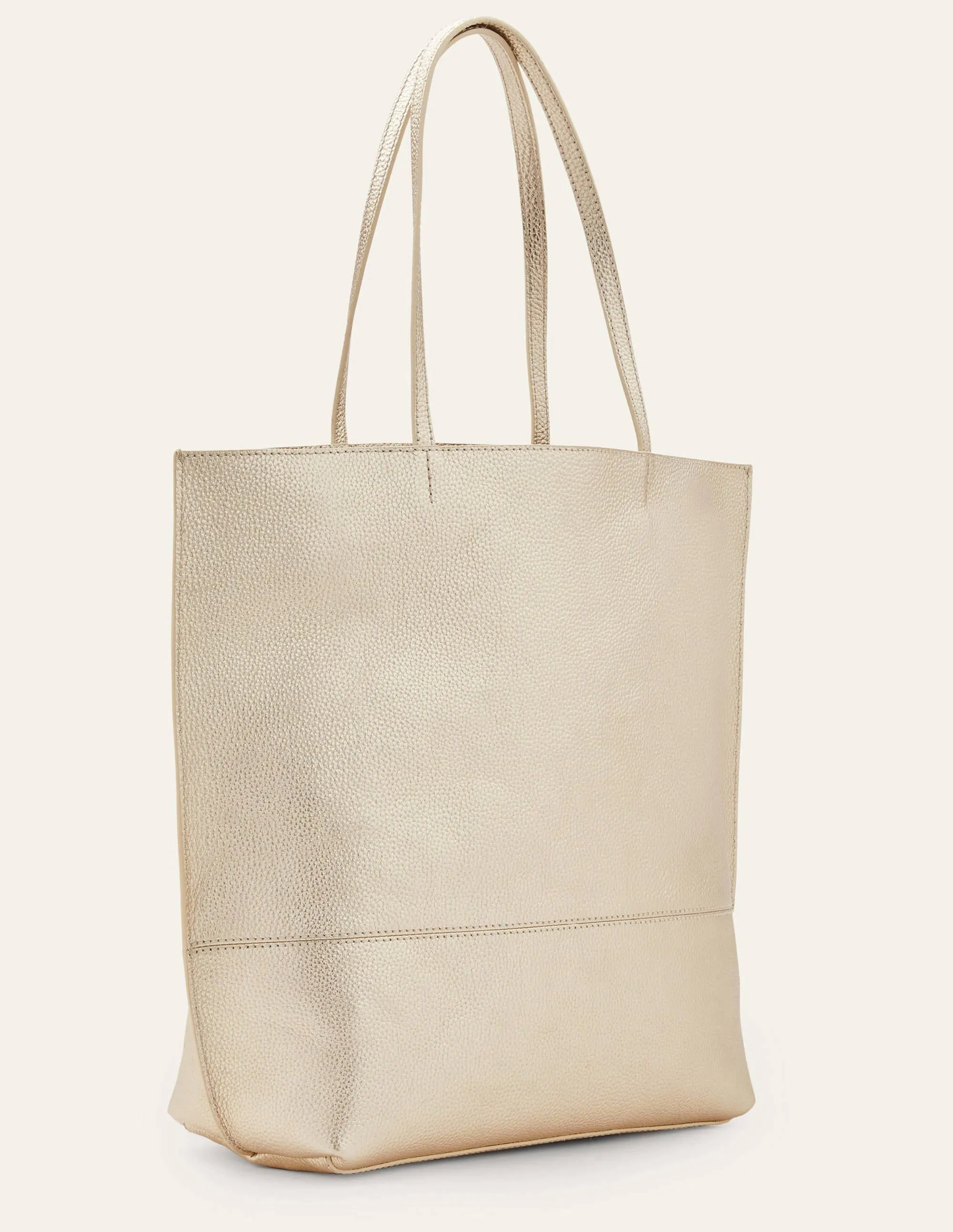Leather Tote Bag-Pale Gold