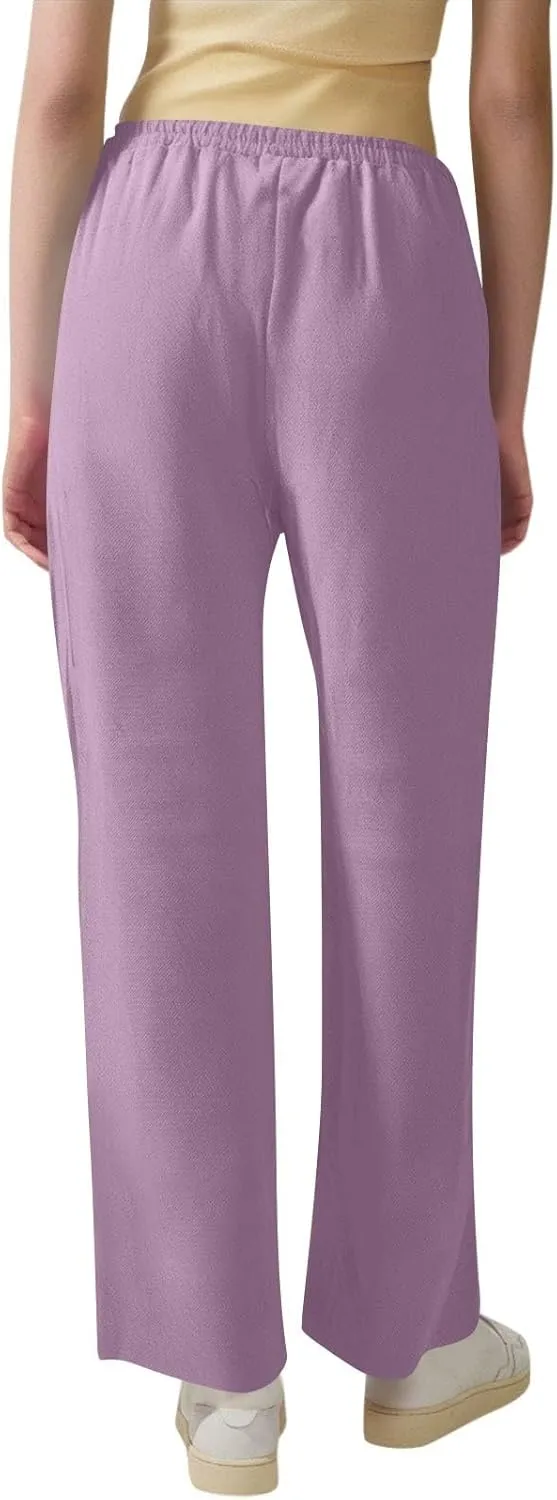 Linen Pants Women 2025 Summer Drawstring Pants Casual Loose Wide Leg Lounge Pants for Beach Travel Vacation