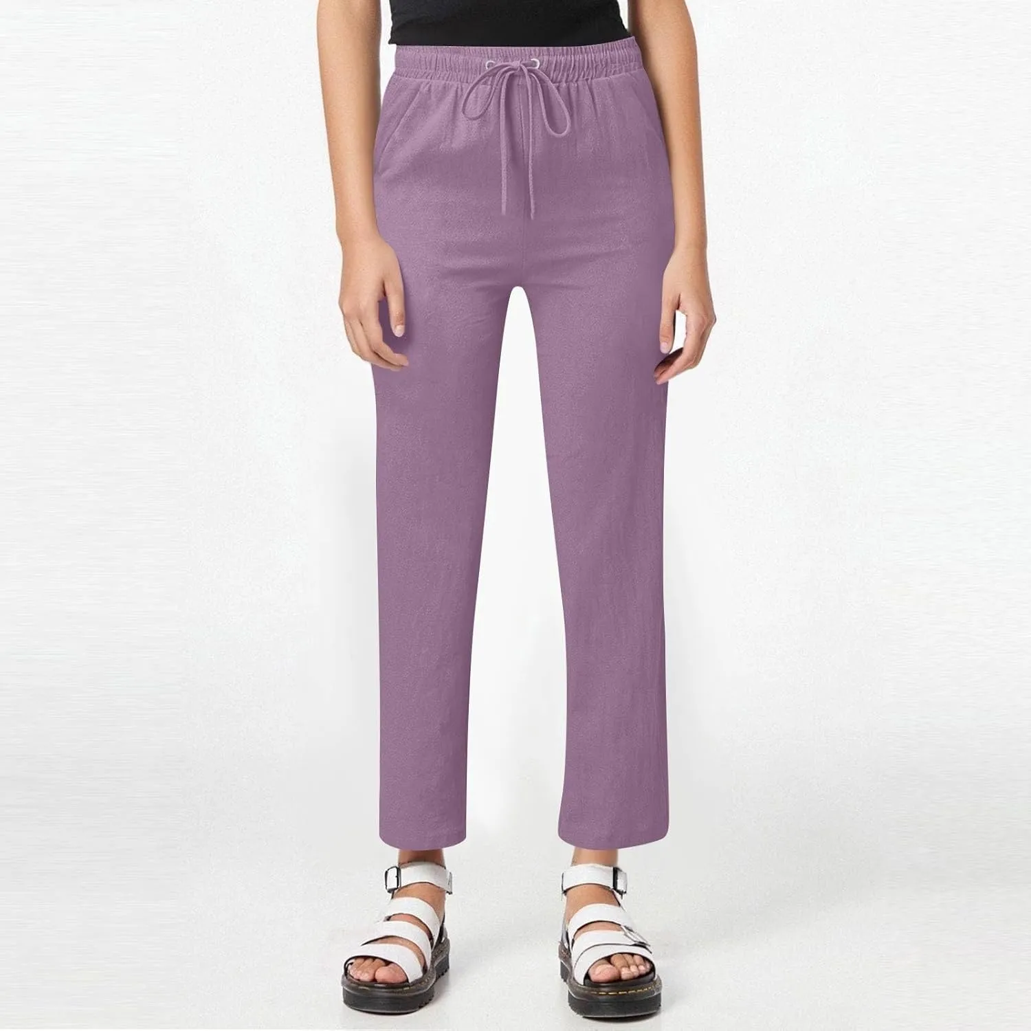 Linen Pants Women 2025 Summer Drawstring Pants Casual Loose Wide Leg Lounge Pants for Beach Travel Vacation