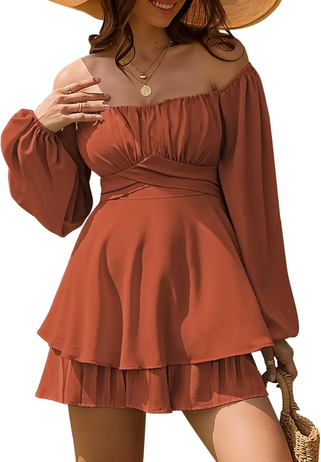Linsery Womens Ruffle Long Sleeve Short Rompers Sexy Layered Tie Waist Chiffon One Piece Outfits Solid Jumpsuit