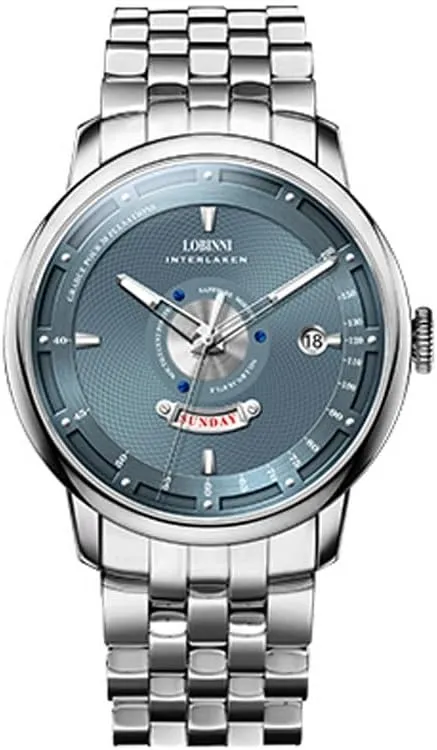 LOBINNI Men Automatic Watch 41MM Mechanical Wristwatch 5ATM Sapphire Luminous Dual Calendar Week Date (Blue)