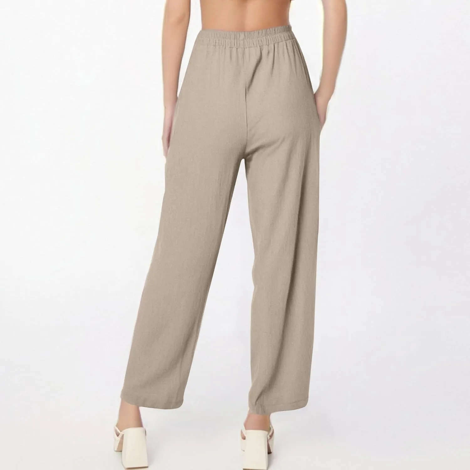 Long Linen Pants for Women Tall Summer High Waist Wide Pants Palazzo Pant Boho Maternity Trousers with Pockets