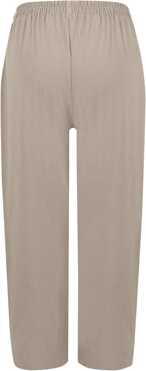 Long Linen Pants for Women Tall Summer High Waist Wide Pants Palazzo Pant Boho Maternity Trousers with Pockets