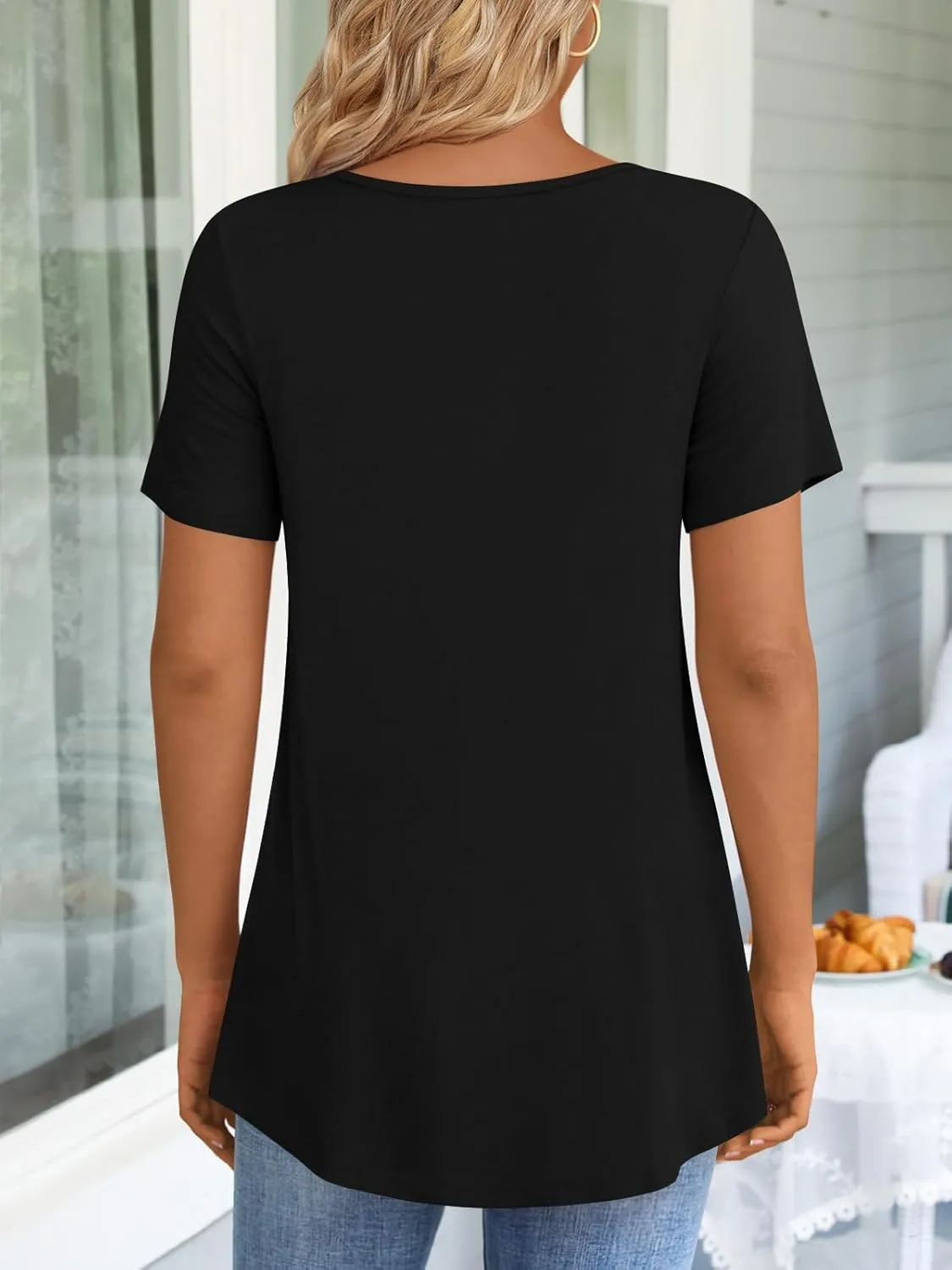 LONGYUAN Womens Tunic Tops 2025 Short Sleeve Shirts Summer Casual Tee Comfy Blouses S-4XL