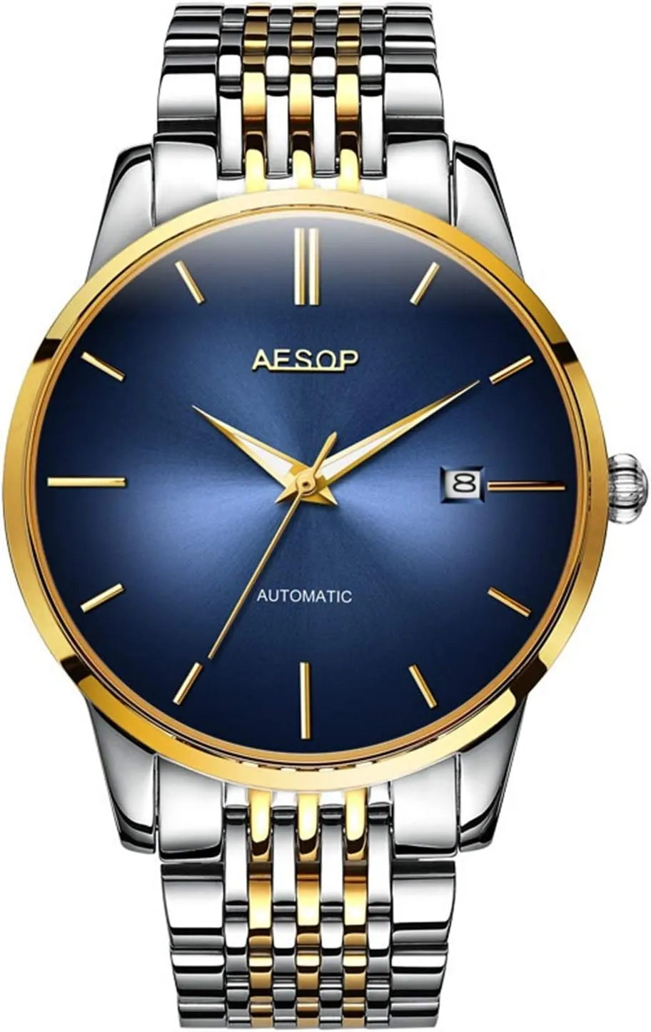 MASTOP Luxury Mens Automatic Mechanical Calendar Stainless Steel Business Luminous Ultra-Thin Waterproof Watch