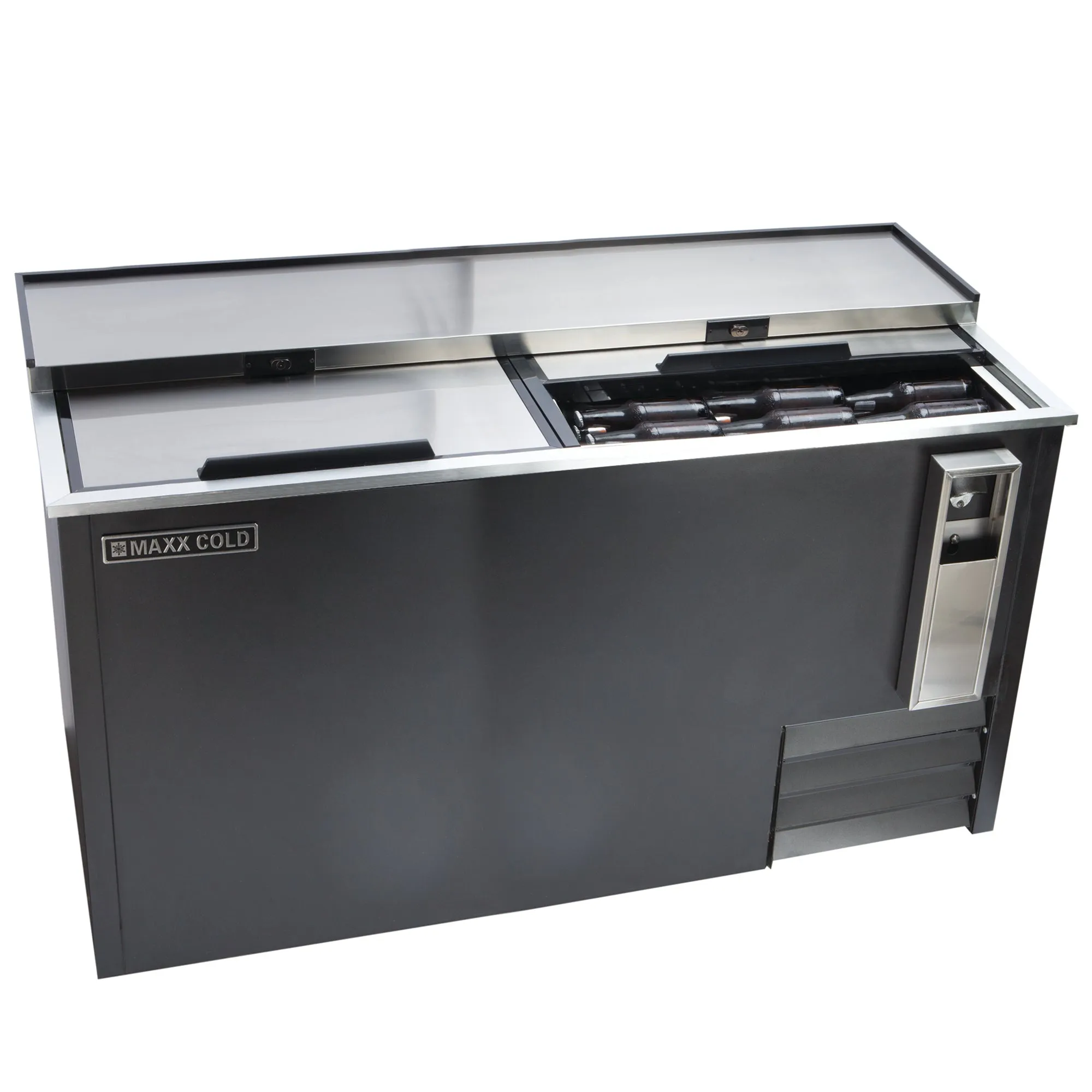 Maxx Cold - MXCR65BHC Horizontal Bottle Cooler, 65"W, 17 cu. ft. Storage Capacity, in Black with Stainless Steel Top