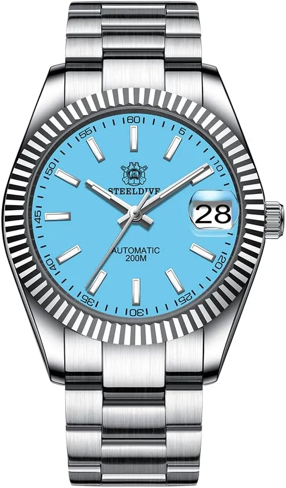 Men Luxury Watches, Mens Automatic Watches Mechanical Wristwatch Diving 200m Water Resistant C3 Luminous Sapphire Mirror Steel Strap NH35 Magnifier Date