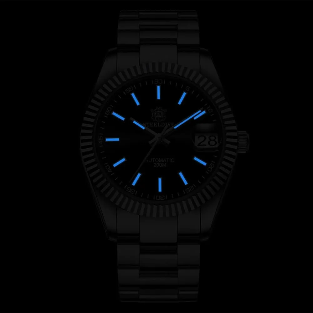 Men Luxury Watches, Mens Automatic Watches Mechanical Wristwatch Diving 200m Water Resistant C3 Luminous Sapphire Mirror Steel Strap NH35 Magnifier Date