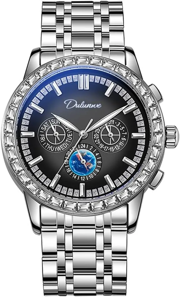 Men's Automatic Watch,43mm Luxury Diamond Mechanical Watches,Multifunction Men Stainless Steel Waterproof Calendar Date Wristwatch