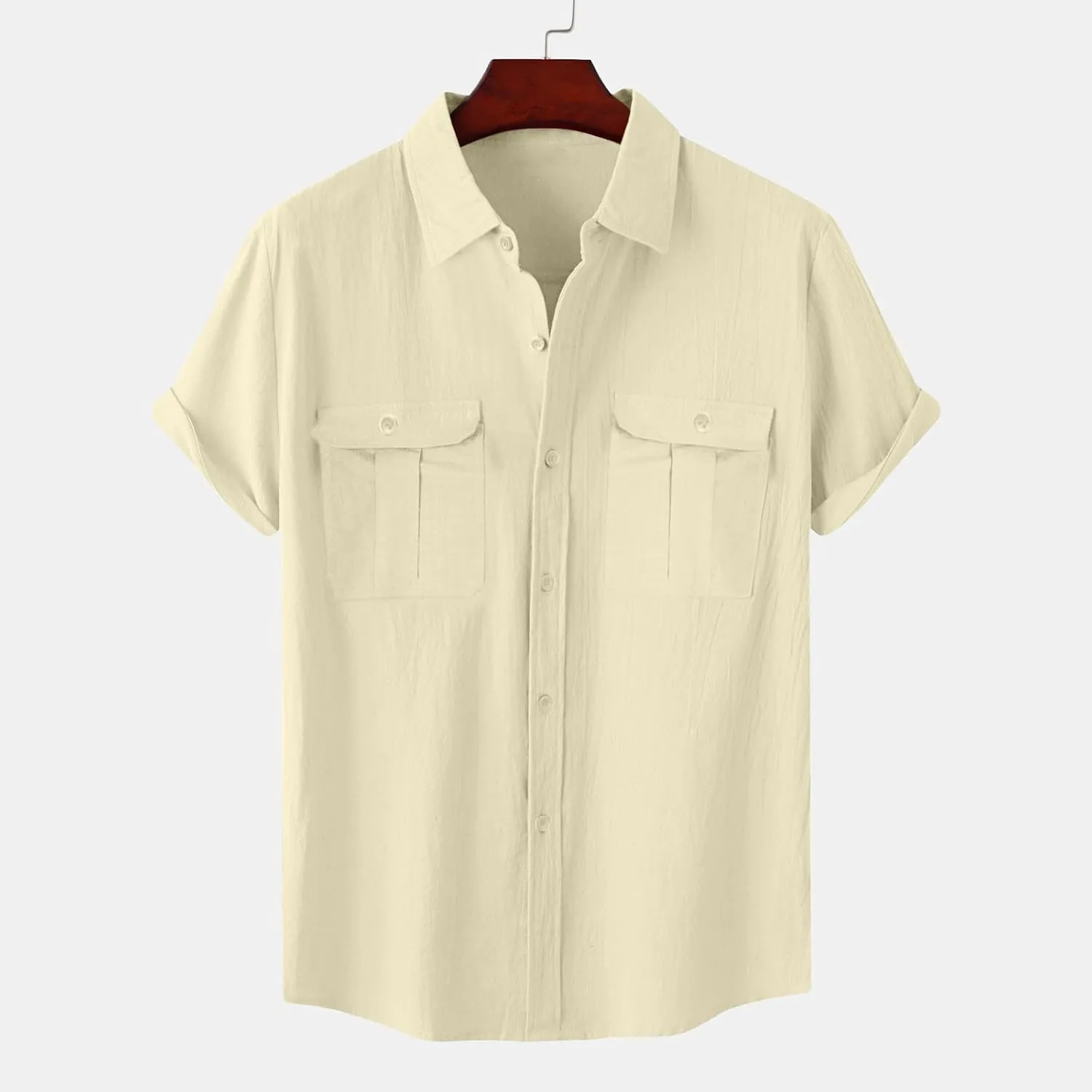 Men's Button Down Short Sleeve Shirt Casual Cotton Linen Beach Tops Plus Size Collared Basic Shirts Holiday Outfits