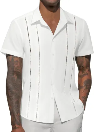 Mens Button Down Short Sleeve Shirts Summer Casual Cuban Guayabera Shirt Beach Wedding Vacation Tops