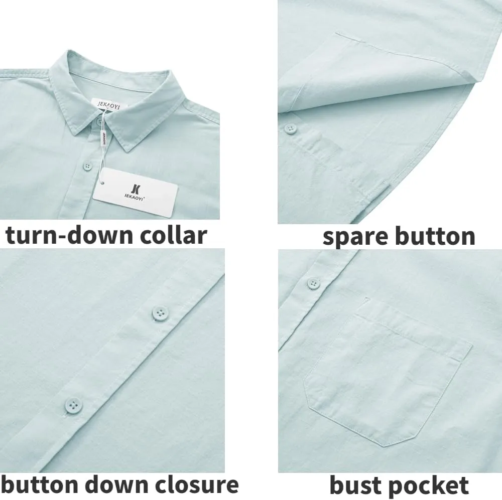 Mens Casual Linen Button Down Short Sleeve Shirts Beach Summer Spread Collar Pocket Tops