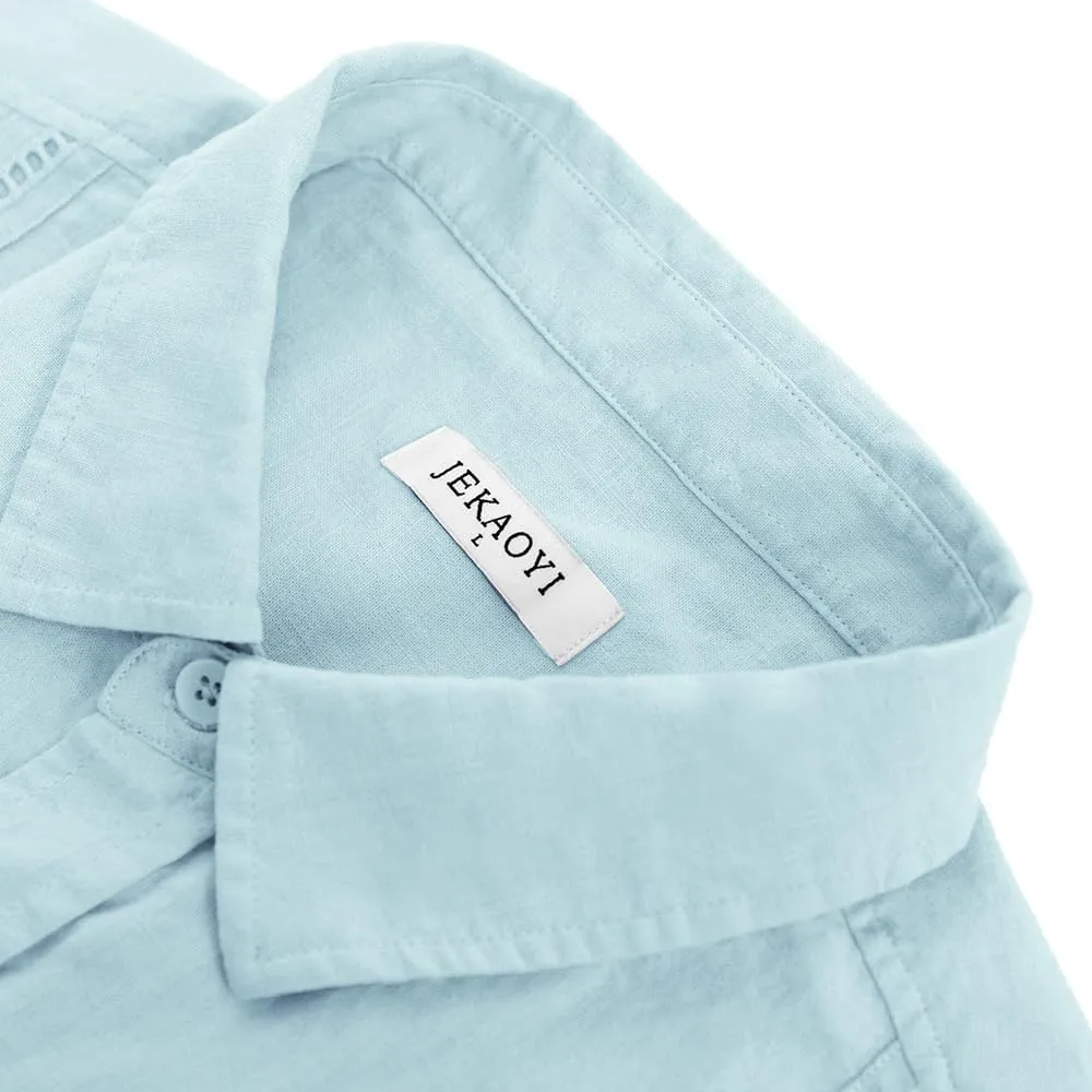 Mens Casual Linen Cotton Button Down Short Sleeve Shirts Cuban Camp Guayabera Beach Tops