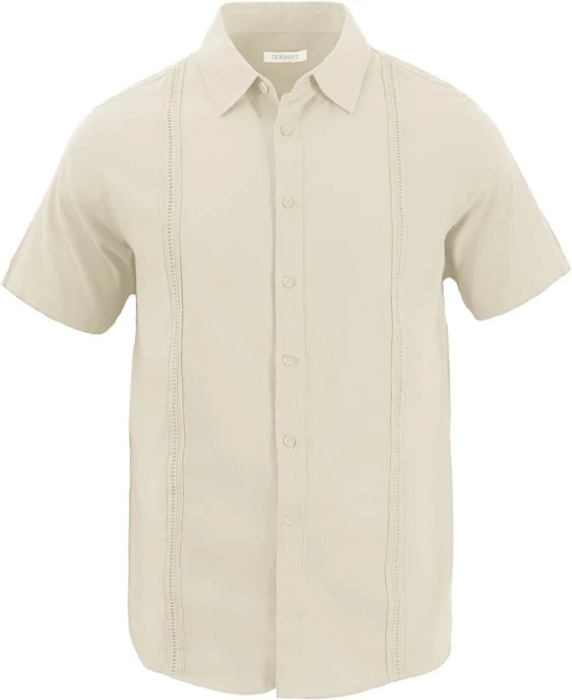Mens Casual Linen Cotton Button Down Short Sleeve Shirts Cuban Camp Guayabera Beach Tops