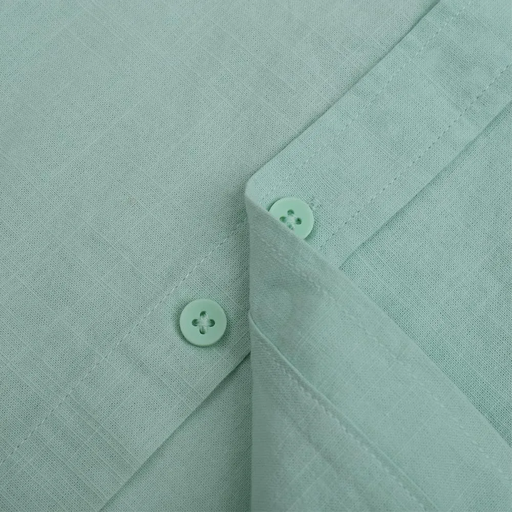 Mens Casual Linen Cotton Button Down Short Sleeve Shirts Cuban Camp Guayabera Beach Tops