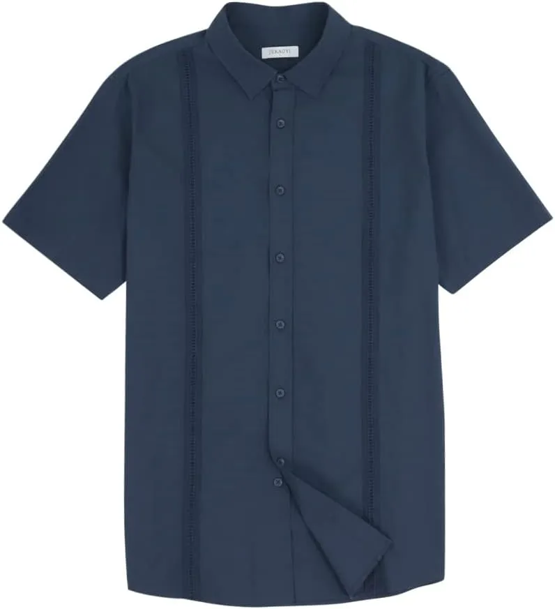 Mens Casual Linen Cotton Button Down Short Sleeve Shirts Cuban Camp Guayabera Beach Tops
