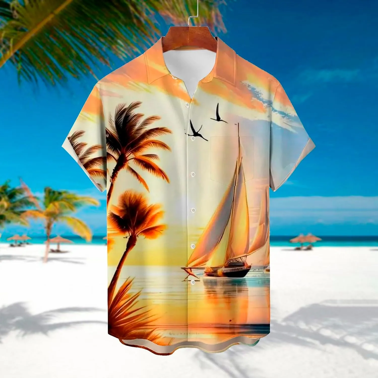 Men's Hawaiian Floral Shirts Cotton Linen Beach Flower Shirt and Long Suits Mens Printed Summer Beach Casual