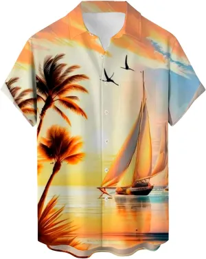 Men's Hawaiian Floral Shirts Cotton Linen Beach Flower Shirt and Long Suits Mens Printed Summer Beach Casual