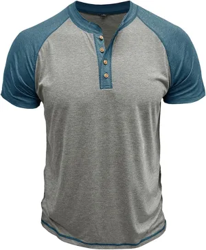 Mens Henley Raglan Short Sleeve T-Shirt Casual Slim Fit Jersey Baseball T Shirts Workout Gym Golf Henley Tee Tops