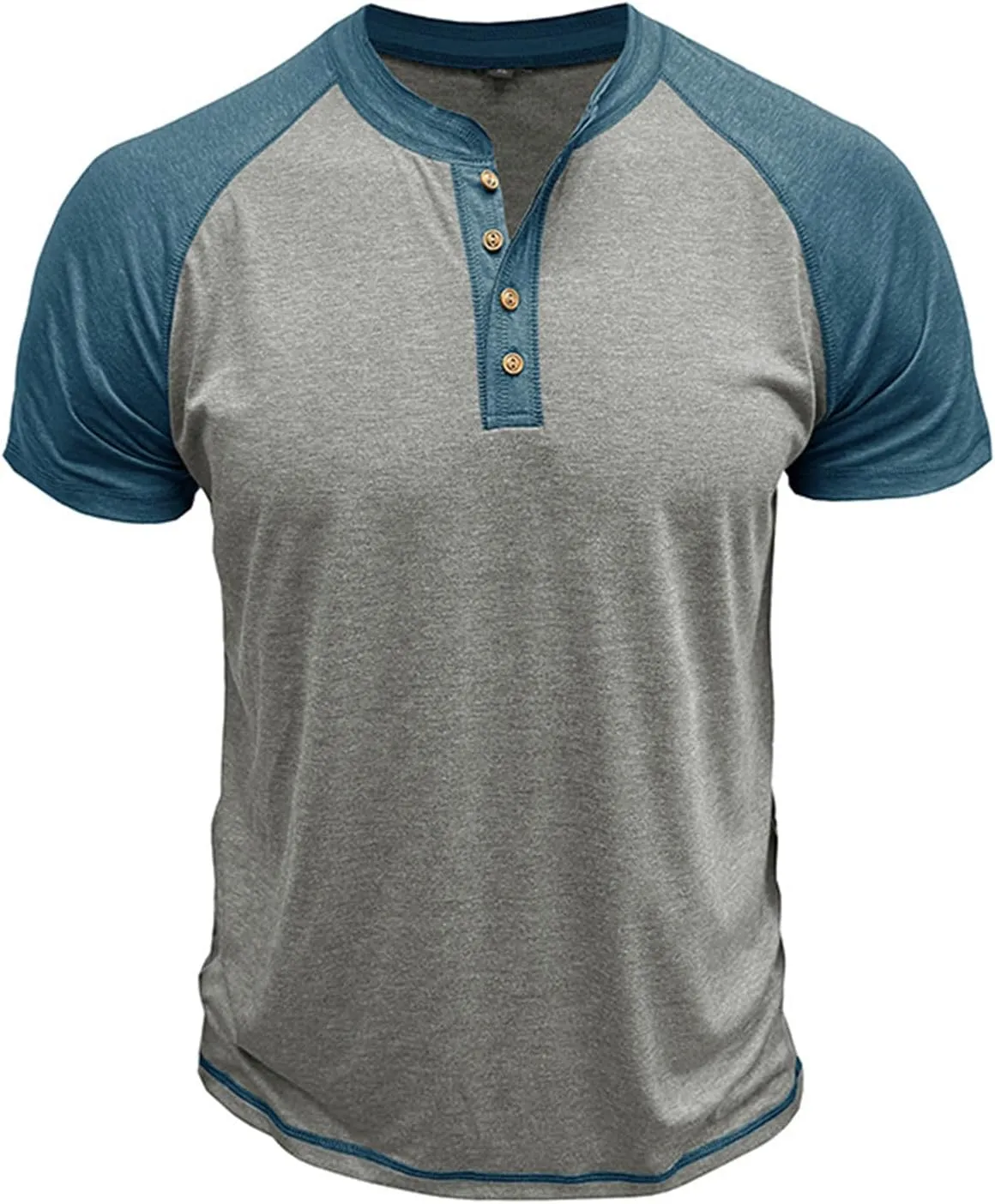 Mens Henley Raglan Short Sleeve T-Shirt Casual Slim Fit Jersey Baseball T Shirts Workout Gym Golf Henley Tee Tops