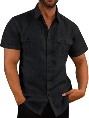Mens Shirts 2024 Summer Cotton Linen Casual Beach T Shirts Button Down Short Sleeve Men Big and Tall Regular Fit Tops