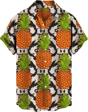 Men's Shirts Spring Summer Casual Fruit Printing Hawaiian Lapel Short Sleeve Shirt Top Button Down Shirt Men, M-5XL